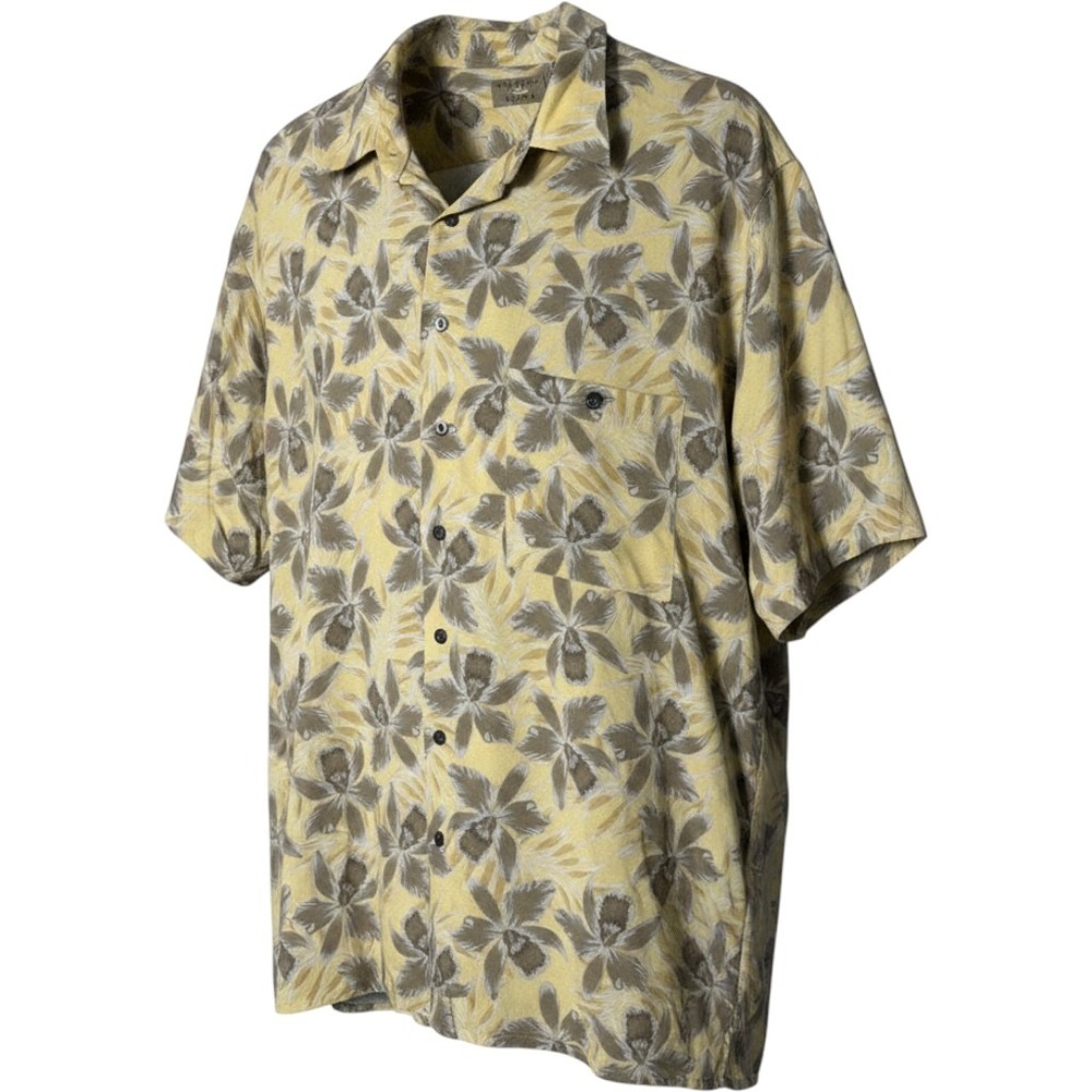 Natural Issue Button Shirt Sz 3XLT Yellow Floral Viscose Rayon Tropical Aloha